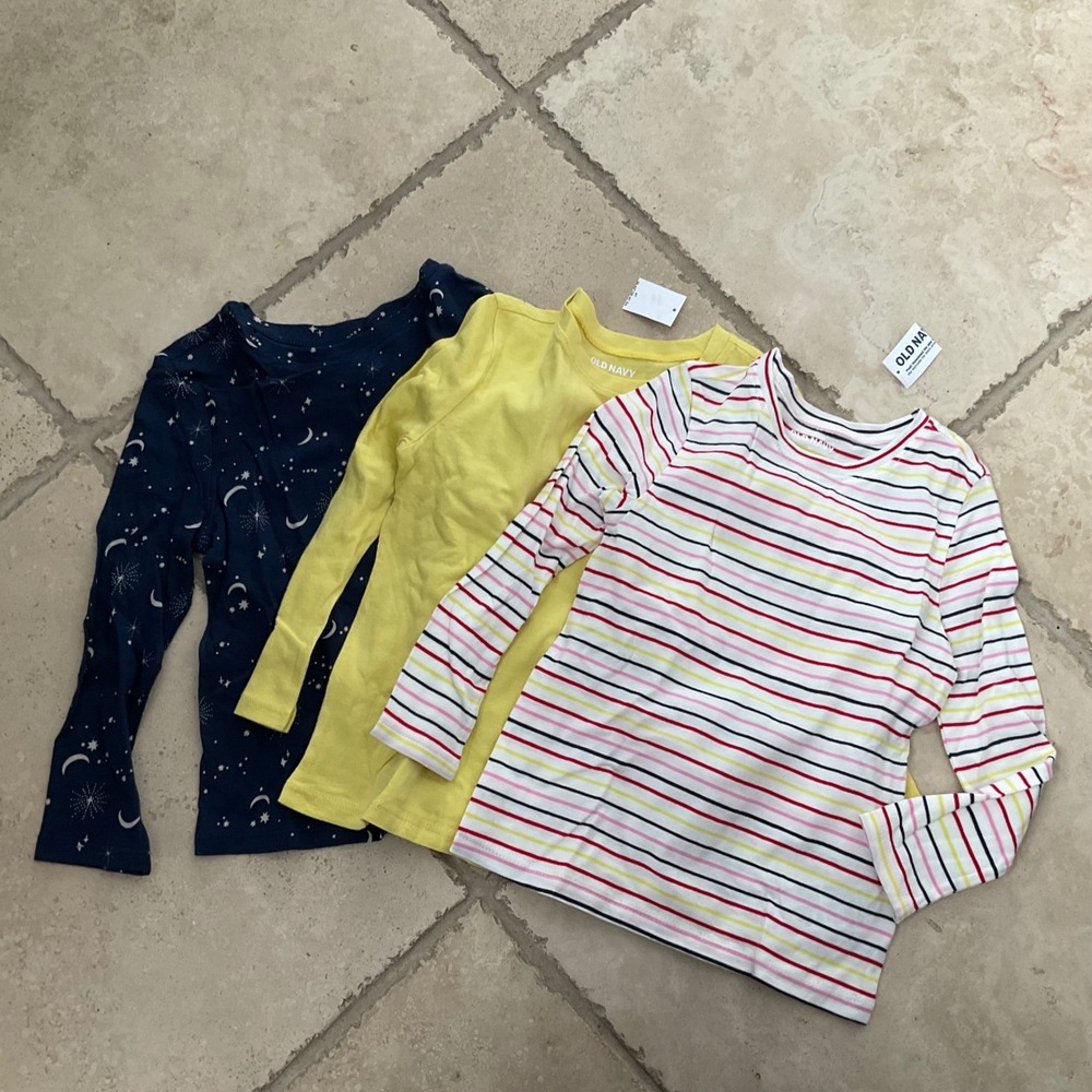NWT‎ Old Navy LOT Girls 4T Long Sleeve T-Shirt Bundle 3 Pack Celestial Striped